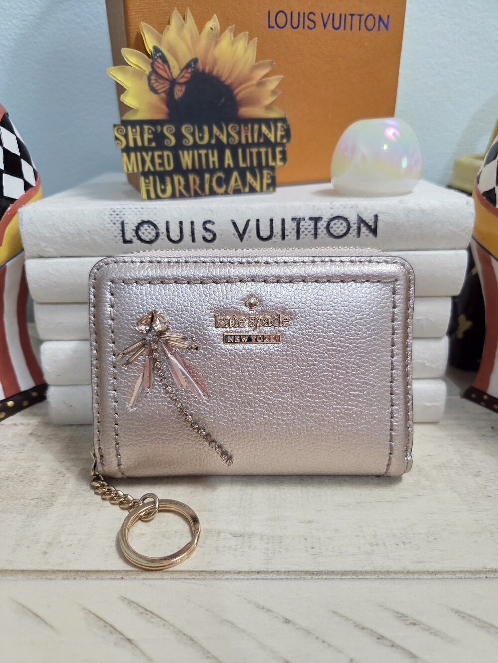 Kate Spade Patterson Drive Dani Embellished Dragonfly Wallet Metallic Blush,HTF
